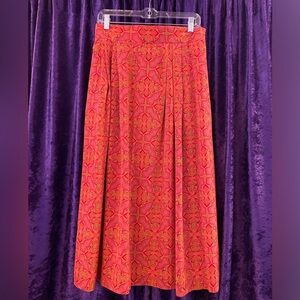 EVAN- PICONE rusty orange & red 100%silk pleated midi-maxi pencil skirt Vintage